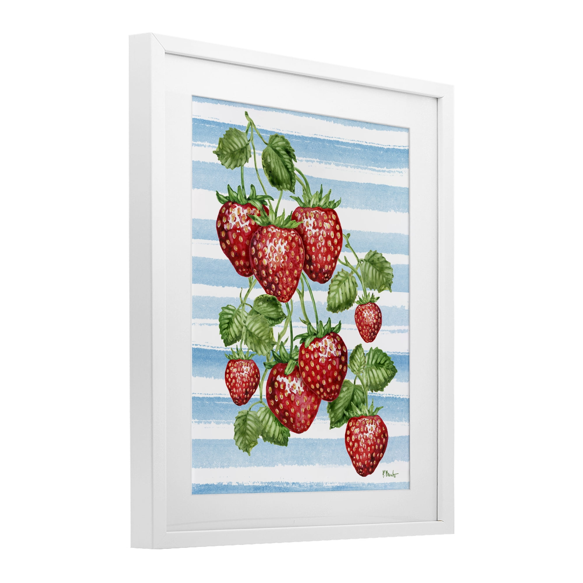 Stupell Industries Juicy Strawberry Vine on Stripes White Framed Print Under Glass, design by Paul Brent