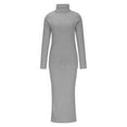 thumbnail image 4 of Lovskoo Womens 2023 Fall Two Piece Outfits Ribbed Knit Long Sleeve Turtleneck Pullover Sweater and Bodycon Midi Skirt Sets Gray, 4 of 5