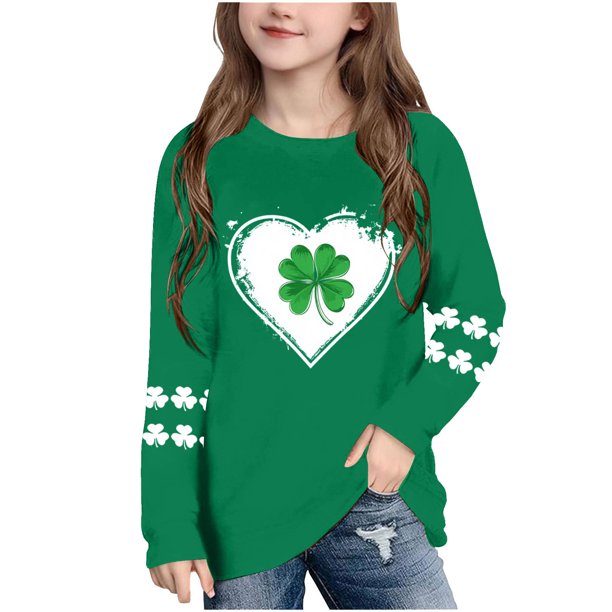 Blusas y camisas de manga larga con cuello redondo, moda del Día de San Patricio, blusa informal con estampado bonito de manga larga para niños y niñas.