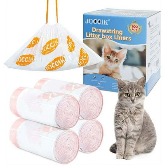 Drawstring Litter Liner Bags Compatible with Automatic Cat Litter Boxes 100 Count Tear Resistant Waste Drawer Liners