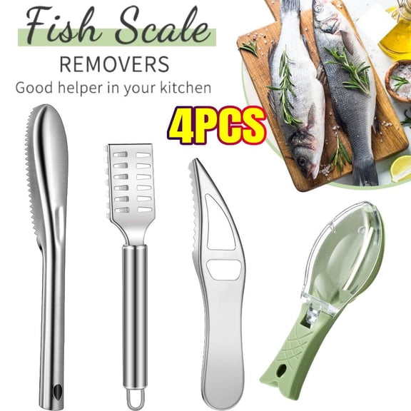 4 Pieces Stainless Steel Fish Scale Remover Cleaner Kitchen Scaler Fish Skin Graters Cleaning Peeler Scaler Scraper with Bottle Opener for Kitchen Cleaning Tools