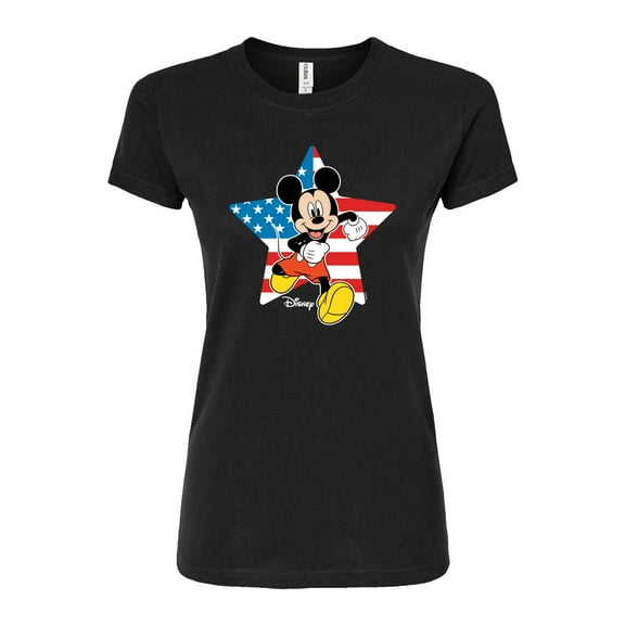 Disney - Mickey USA Flag Star - Juniors Fitted Graphic T-Shirt