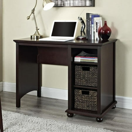 Altra Furniture Warren Computer Desk with 2 Water Hyacinth Storage Bins