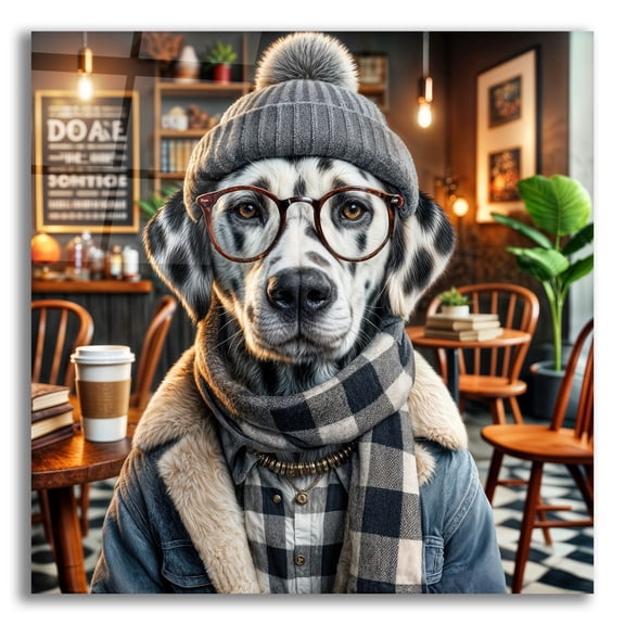 Epic Art 'Hipster Dog - Dalmatian' by Rey Klimt Acrylic Glass Wall Art, 12" x 12"