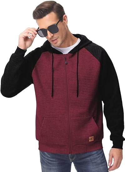 QPNGRP Men's Full-Zip Hoodie Lightweight Hoodie Sweatshirt Jacket Solid Hooded with Kanga Pocket