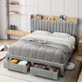 thumbnail image 1 of PIONEERWORKS Queen Bed Frame with Storage Headboard Platform, Linen Fabric Platform Bed with Charging Station & Drawer, No Box Spring Needed, Easy Assembly, Gray, 1 of 10