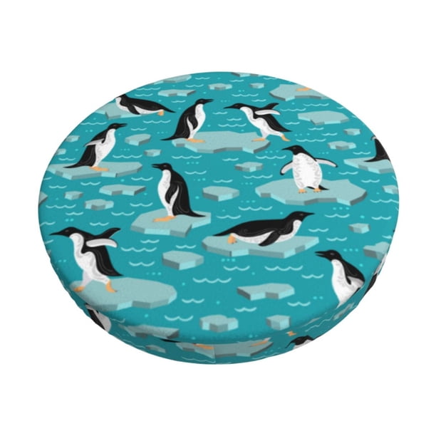 Disketp Penguins On The Ice In The Sea Funda Redonda para Taburete, Funda de Cojín para Silla de Bar Suave y Elástica-14 inch