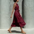 thumbnail image 6 of NTACZA Summer Dresses A-Line Maxi Cotton Lien Sleeveless Flowy Round Neck Ruched Waist Vacation Casual Front Tie Beach Red XXXL, 6 of 7