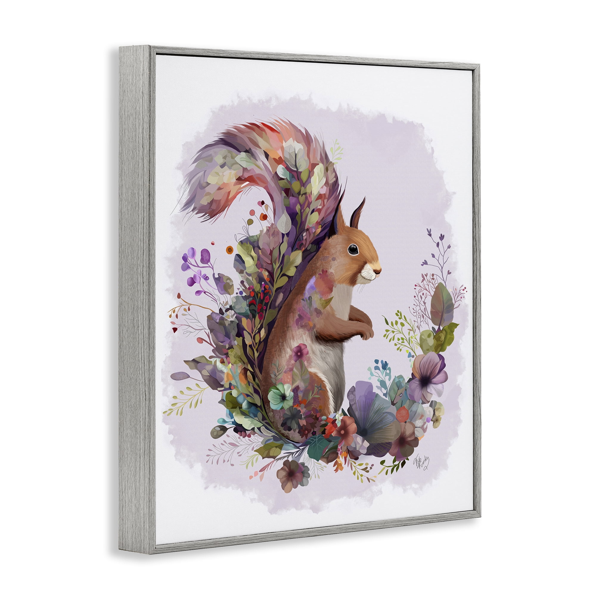 Stupell Industries Squirrel & Floral Garland Animals & Insects Painting Gray Framed Art Print Wall Art, 24 x 30