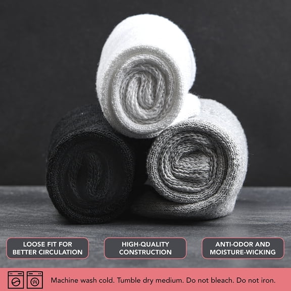 6 Pairs Cotton Diabetic Crew Socks for Healthy Blood Circulator. Physicians Approved Therapeutic Non-Binding / Loose fit