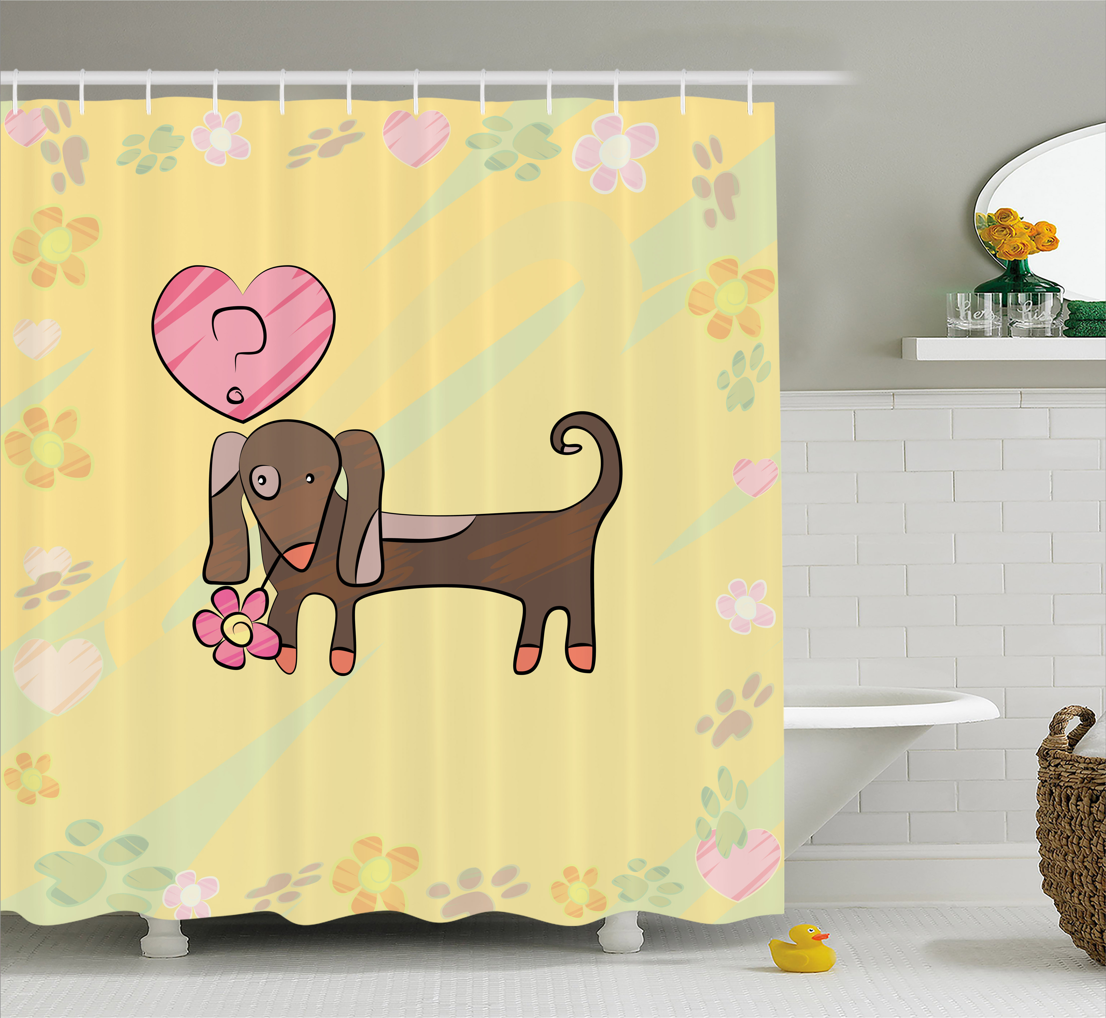 Dachshund Shower Curtain, Colorful Sketch Style Dachshund Puppy with