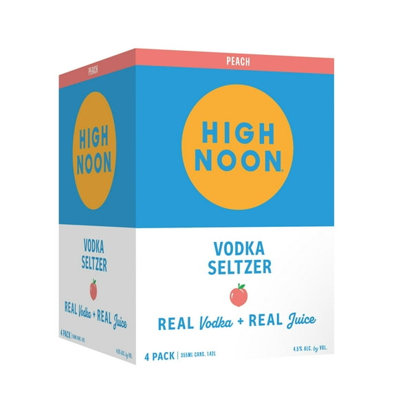 High Noon Peach Vodka Hard Seltzer, 4 Pack, 12 fl oz Cans, 4.5% ABV