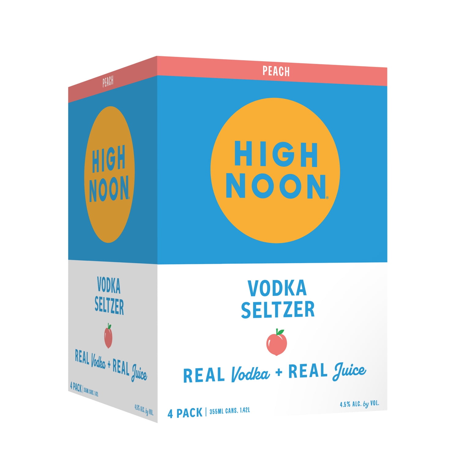 High Noon Peach Vodka Hard Seltzer, 4 Pack, 12 fl oz Cans, 4.5% ABV