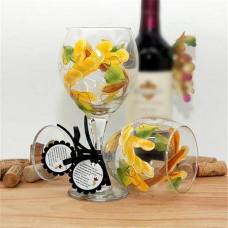 Floral Painted Glass - Judi Painted it WA-SBY Floral Wrap Around Painted Wine Glass, School Bus Yellow