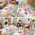 thumbnail image 5 of Area Rug for Living Room, Tulips Spring Floral Non-Slip Indoor Large Carpet for Bedroom/Dining Room, Flowers Butterfly Plaid Pastoral Washable Low-Profile Rectangle Floor Mat Runner Rugs - 2.7 x 5 Ft, 5 of 7