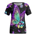 thumbnail image 4 of TSADFHJI Hauts pour Femmes Manches 3/4 Automne 2024 Mode Col Rond Manches Courtes T-Shirts d'Été Blouse Imprimée S Noir, 4 of 4