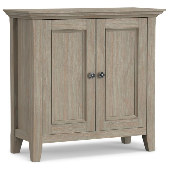 Simpli Home Amherst 32 inch Wide Solid Wood Transitional Low Storage Cabinet in Distressed Grey