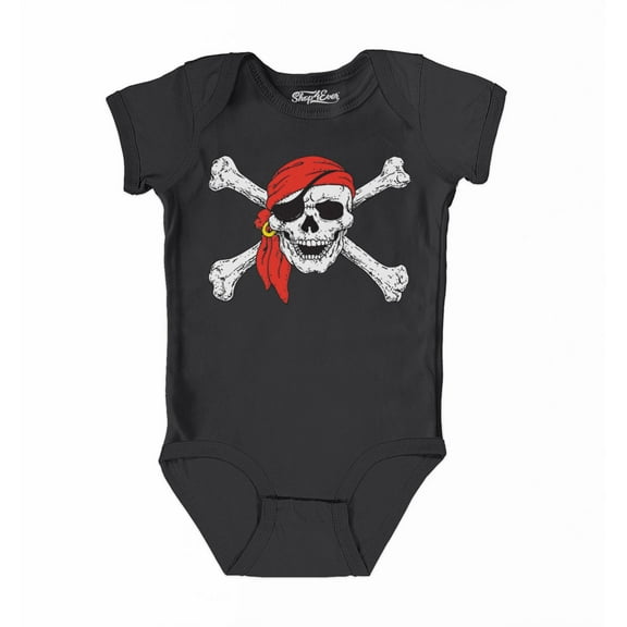 Shop4Ever Pirate Skull and Crossbones Baby's Bodysuit Infant Cotton Romper 24 Months Black