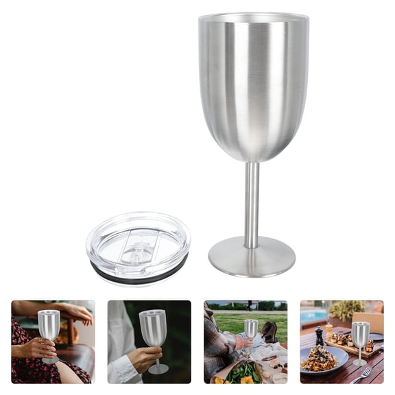 OULII Tall Stemmed Wine Glass Unique Drinking Glasses Silver 304 Stainless Steel Heat Retention For Families 1Pack