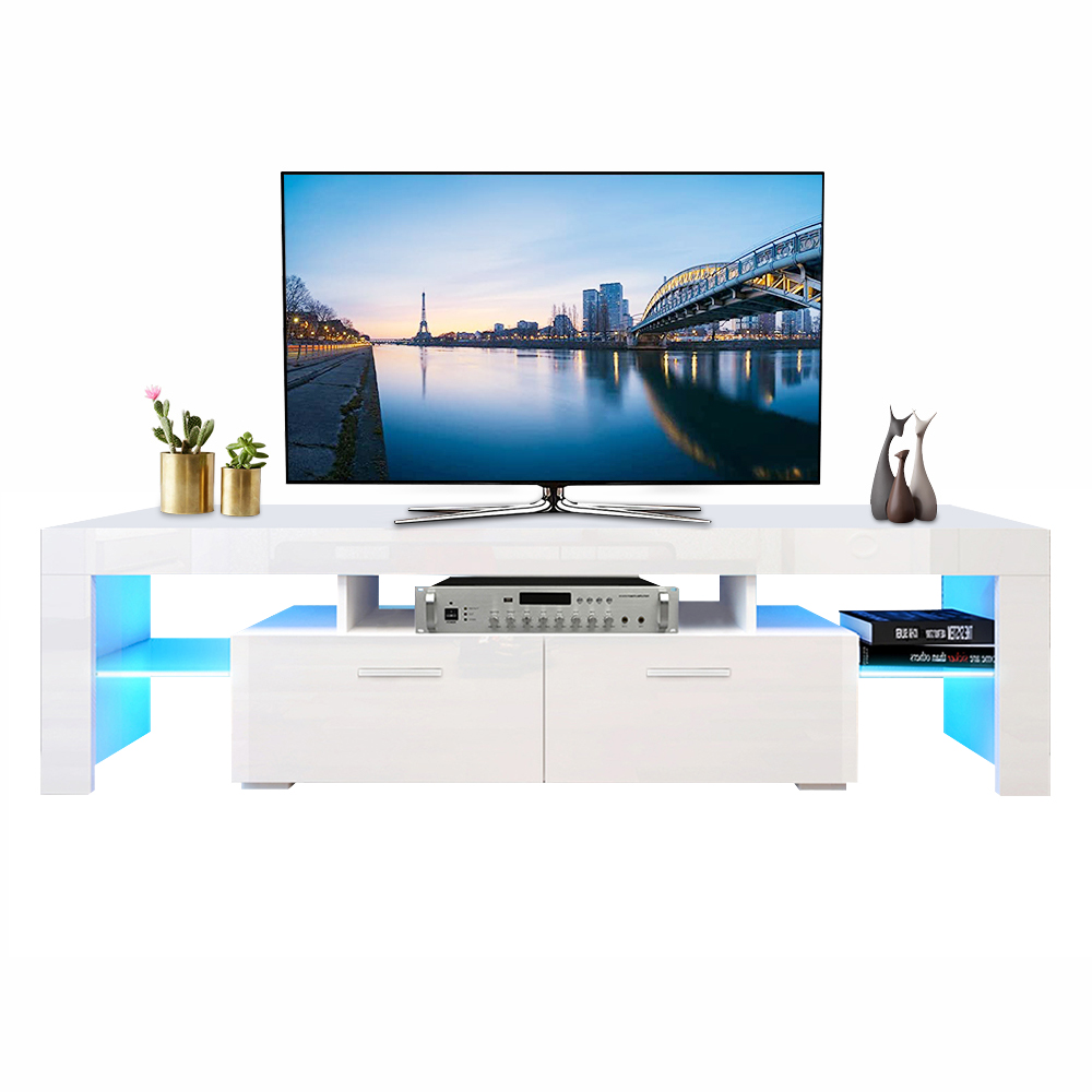 SESSLIFE White TV Stand for 70 Inch TV, Modern TV Cabinet with 16 Color LED Light - image 2 of 11