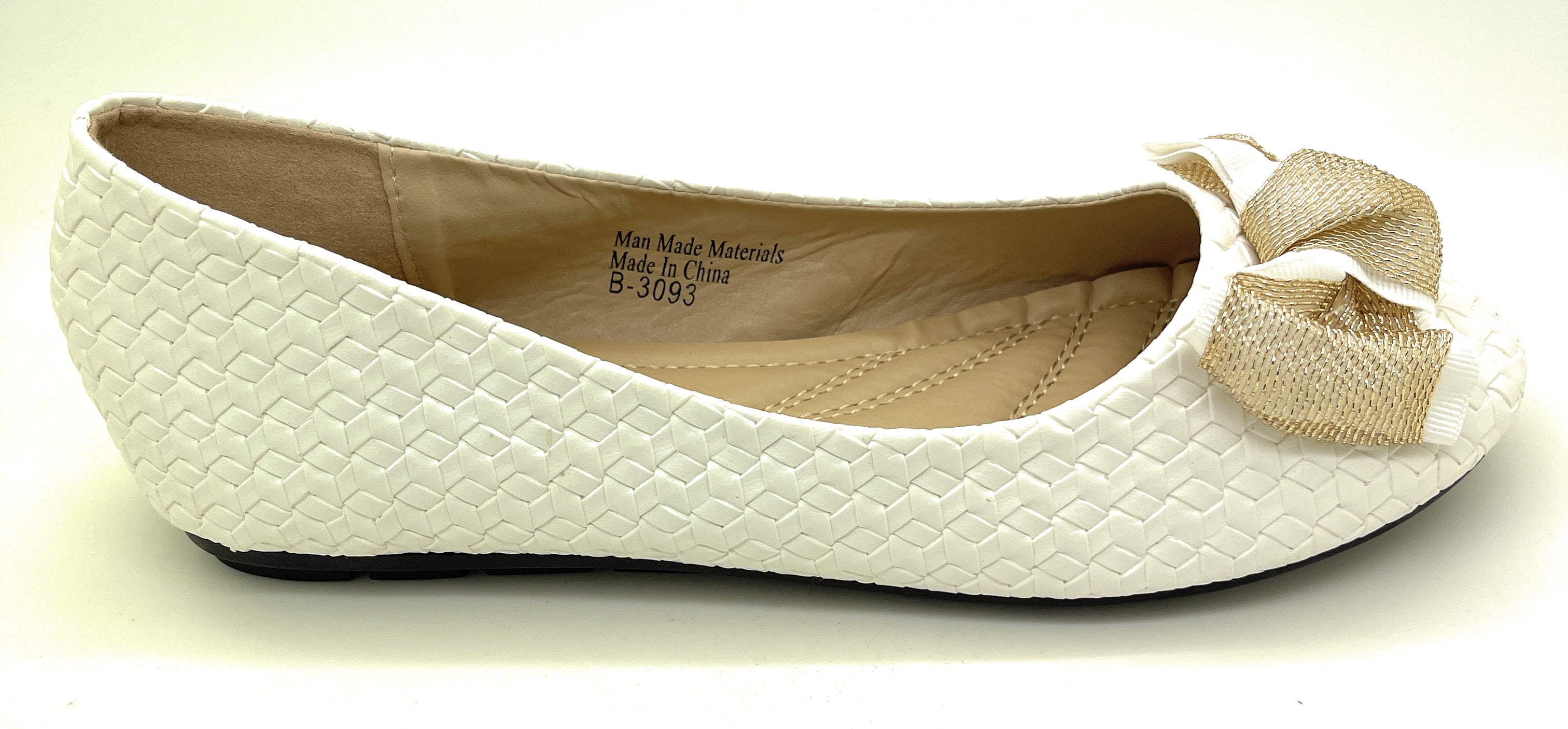Victoria K Women Woven Ballet Flats Textured Material Gold Bow Slip-On Comfortable Lightweight Elegant