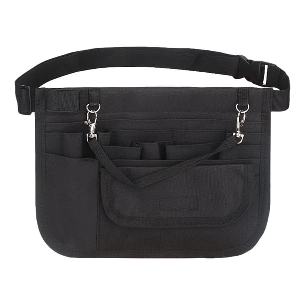 Riñonera ajustable para enfermeras, con múltiples compartimentos y cinta adhesiva. Negro