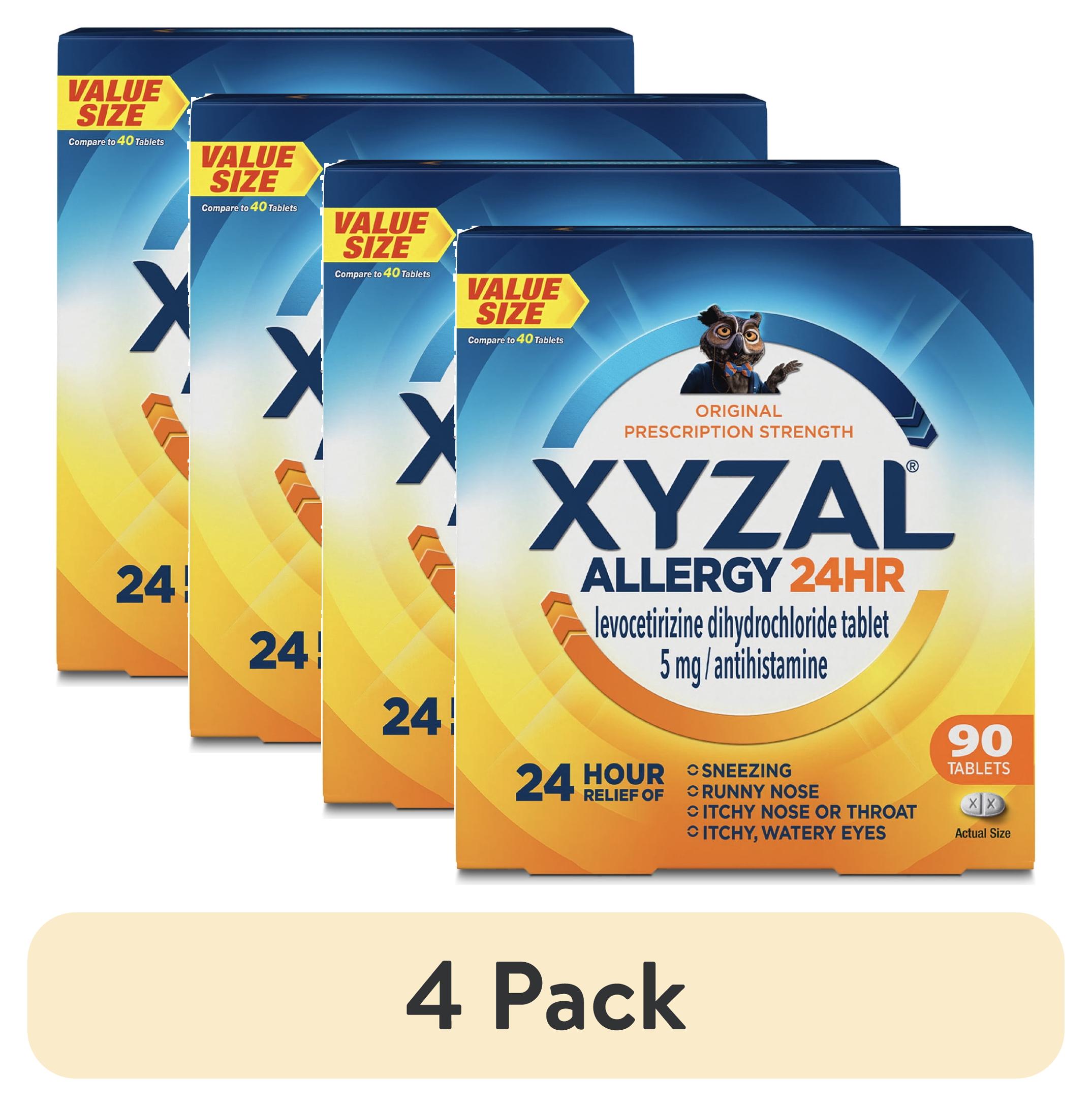 (4 pack) Xyzal 24 Hour Allergy Relief Medicine, Original Prescription Strength Antihistamine, Levocetirizine Dihydrochloride Tablets, 5 mg, 90 Count