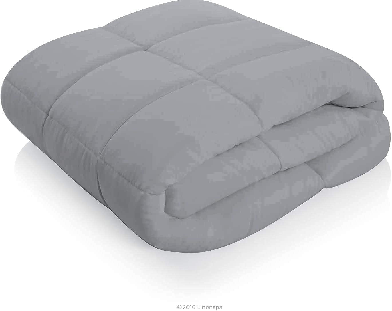 Roch Linen Lightweight All Season Down Alternative Comforter - 100% Cotton and Soft Quilted Duvet Insert, Cooling Comforter for Warm Weather/Hot Sleepers -(Full/Queen, Silver Grey)