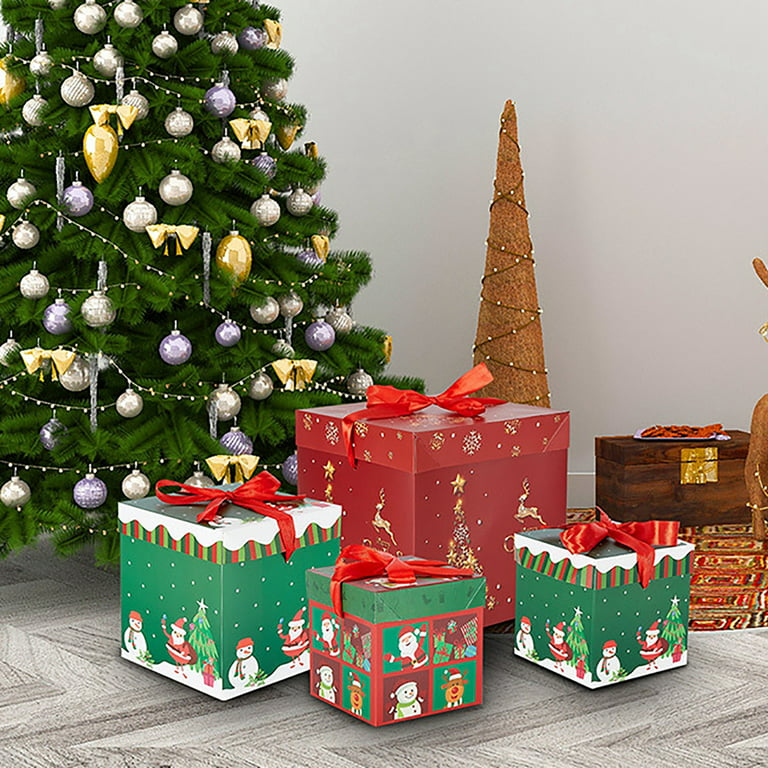 3pcs Christmas Nesting Gift Box with Lid, Nesting Box Set, 3 Sizes, Square Stackable, Christmas Elements Carton Tower Decoration, Holiday Thanksgiving