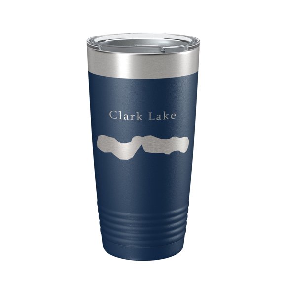 Clark Lake Map Tumbler Travel Mug Insulated Laser Engraved Coffee Cup Michigan 20 oz Navy Blue