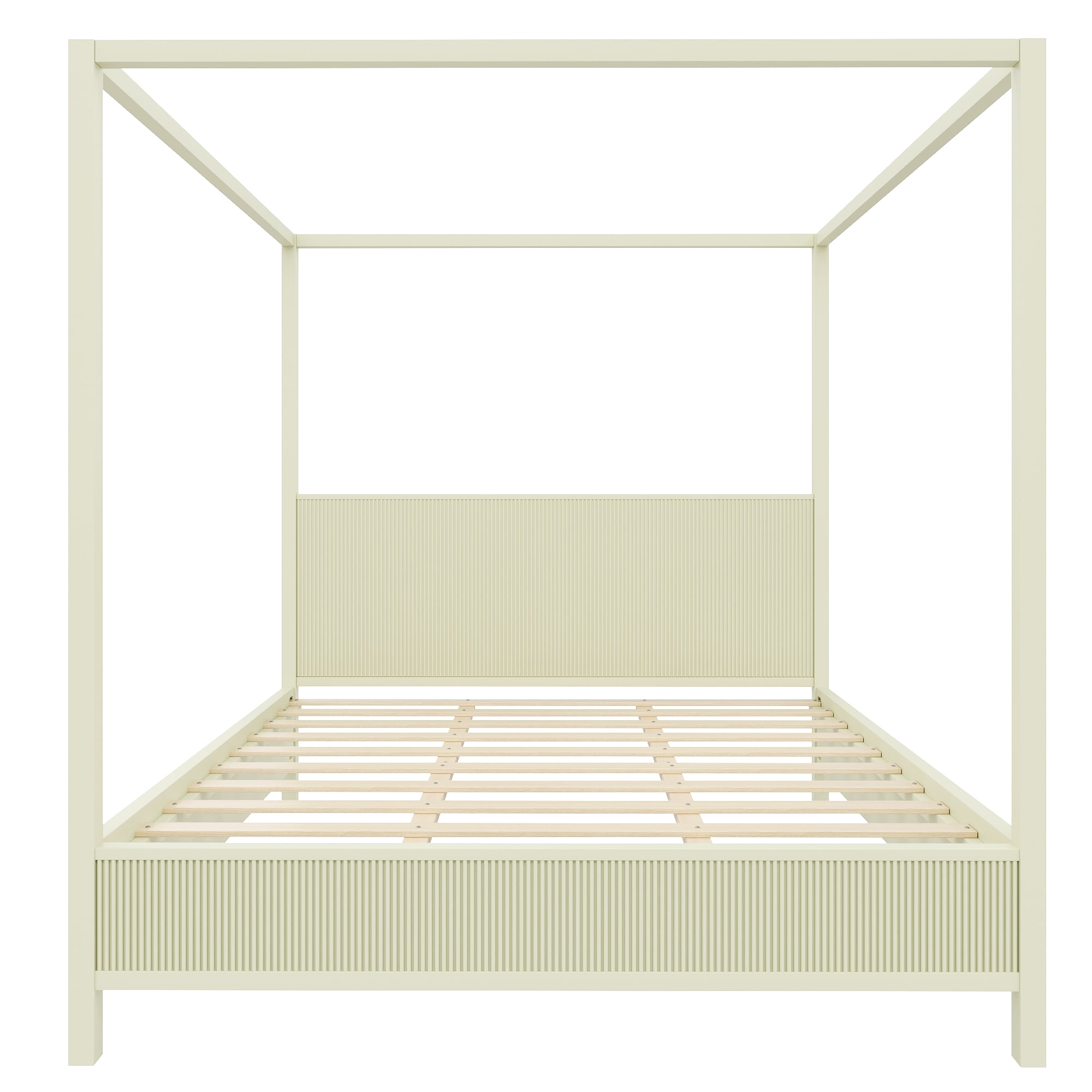 Euroco Wood King Size Canopy Platform Bed, Beige