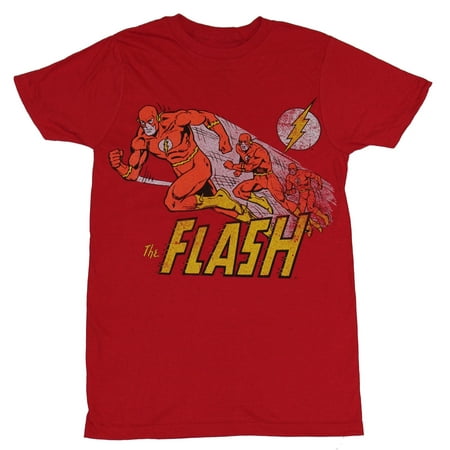 Flash (DC Comics) Mens T-Shirt - Distressed Multiple Running Over
