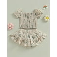 thumbnail image 3 of Bagilaanoe 2Pcs Toddler Baby Girls Skirt Set Floral Print Short Sleeve Ruched Tops + Lined Shorts Skirts 9M 12M 18M 24M 3T 4T Kids Summer Casual Outfits, 3 of 8