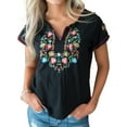 thumbnail image 1 of Julyccc Chemise décontractée à col en V pour femme Boho Tops à manches courtes Chemisier ample, 1 of 2