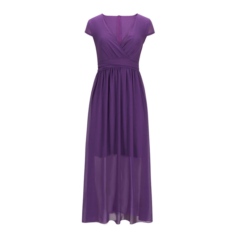 Petite Maxi Dresses for Women,Women's Summer Solid Color Closed Waist Evening  Dress Short Sleeve V-Neck Dress,Maxi Dress Casual V Neck Flowy Sundress. -  Walmart.com