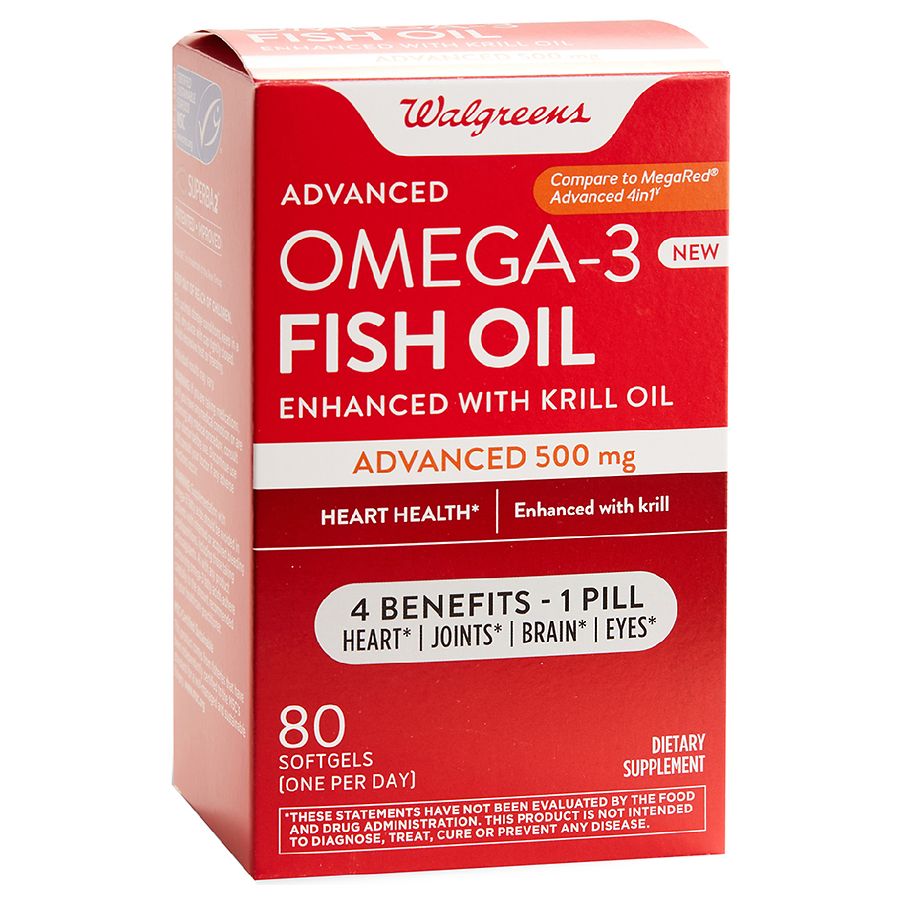 Walgreens Advanced Omega3 Fish Oil Advanced 500mg 80 Softgels