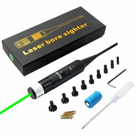 RIVONO Clearance Bore Sight Kit Green Sight BoreSighter with Big Button Switch for 0.177 to 0.50 Caliber with 9 Plastic Hard Joint Adapters