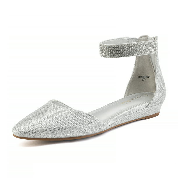 hærge Forstærker mock DREAM PAIRS Women's Silver Glitter Low Wedge Ankle Strap Flats Shoes Size 5  M US Amiga Shine - Walmart.com
