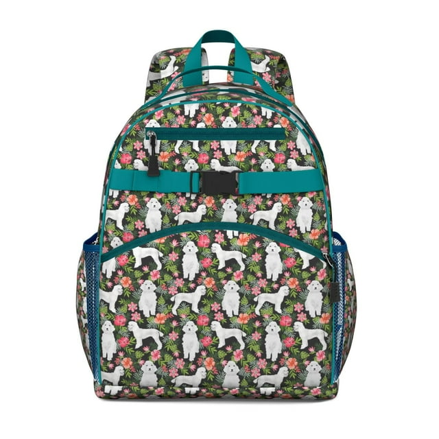 Sac à Dos Design Imprimé Chien Motif Chiot Adorable avec Cœurs et Fleurs pour Étudiant