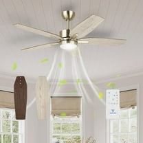 Vagizm 52 Inch Ceiling Fan with Light - 5 Blades Ceiling Fan for Living Room and Bedroom - 5000 CFM Max Airflow - Quiet DC Motor - Dimmable - Reversible Function - Light Wood Tone