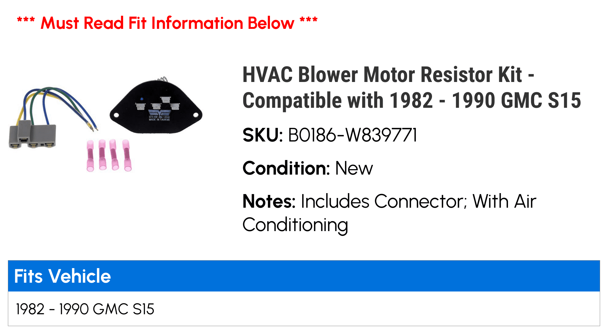 HVAC Blower Motor Resistor Kit - Compatible with 1982 - 1990 GMC S15 - Dorman