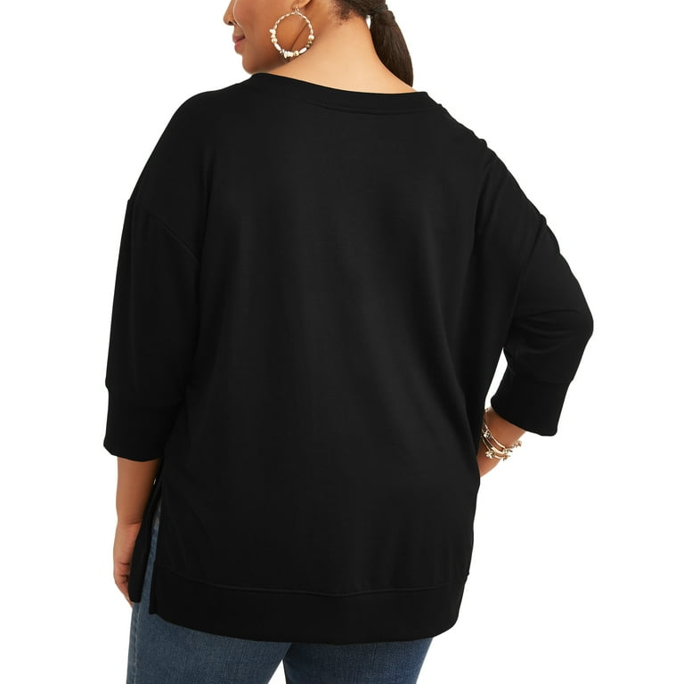 Eytino Women Plus Size Lightweight Sweatshirt Long Sleeve Pullover Hoodies  Tops with Pocket,1X Black at  Women's Clothing store