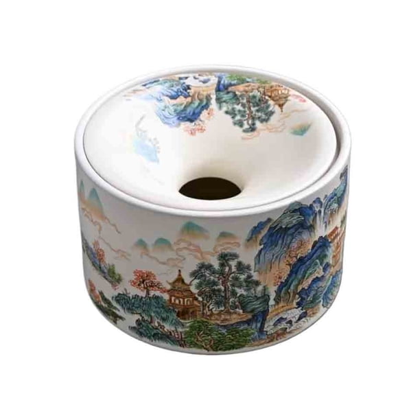 Cenicero redondo de cerámica retro con forma de embudo, ideal for el hogar o la sala de estar. Protege del polvo y el viento gracias a su tapa.