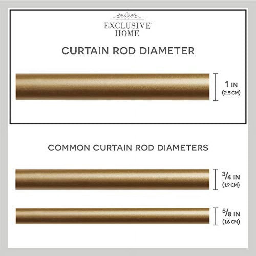 Exclusive Home Diana 1" Curtain Rod and Finial Set, Gold, Adjustable 66"-120"