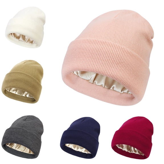 Winter Hat for Women Silk Satin Lined Beanies Chunky Caps Men Warm Fashion Women Bonnet Caps Male Female Hats Pink S