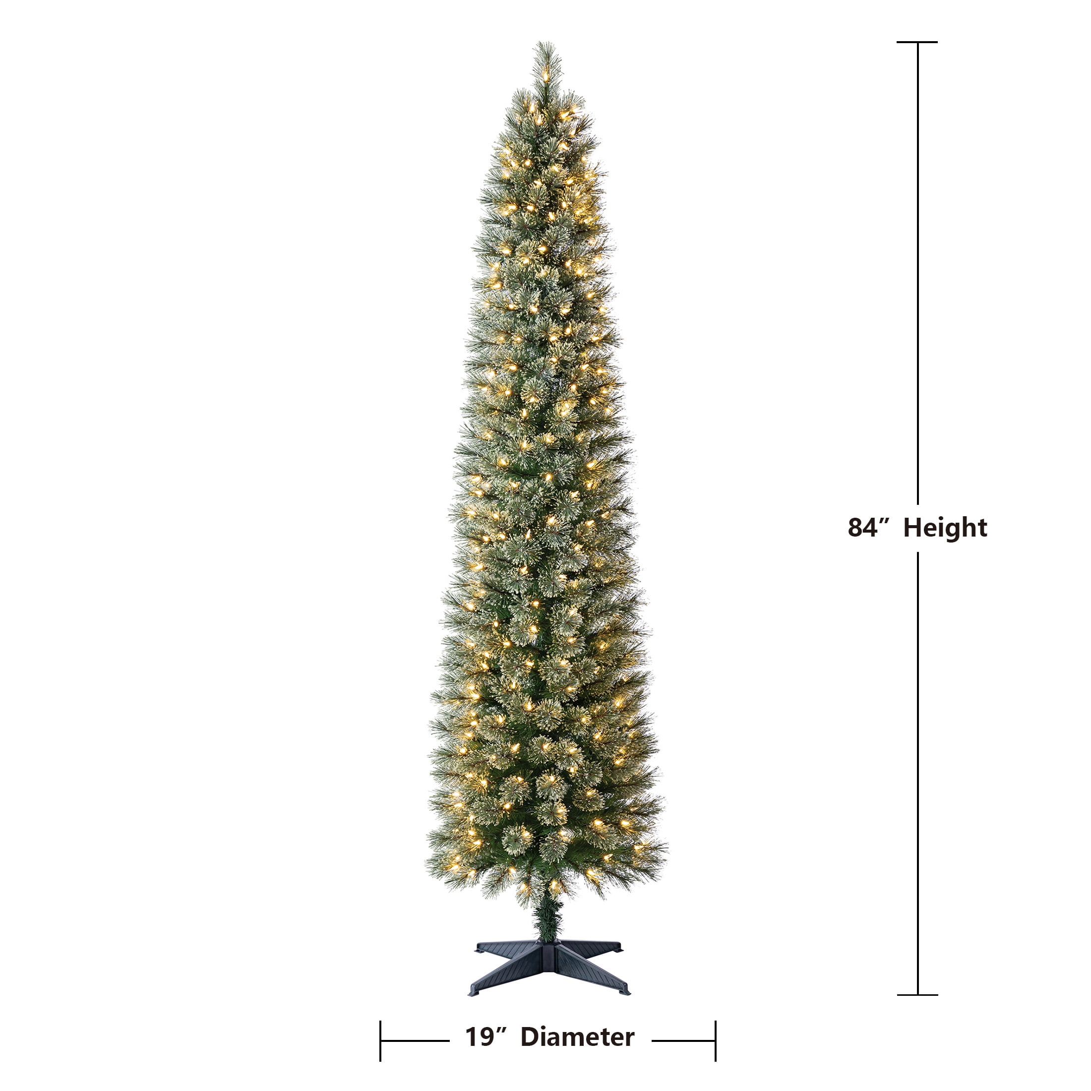 7 ft Pre-Lit Shelton Cashmere Pencil Fir Artificial Christmas Tree with 300 Clear LED Lights and Stand, by Holiday Time
