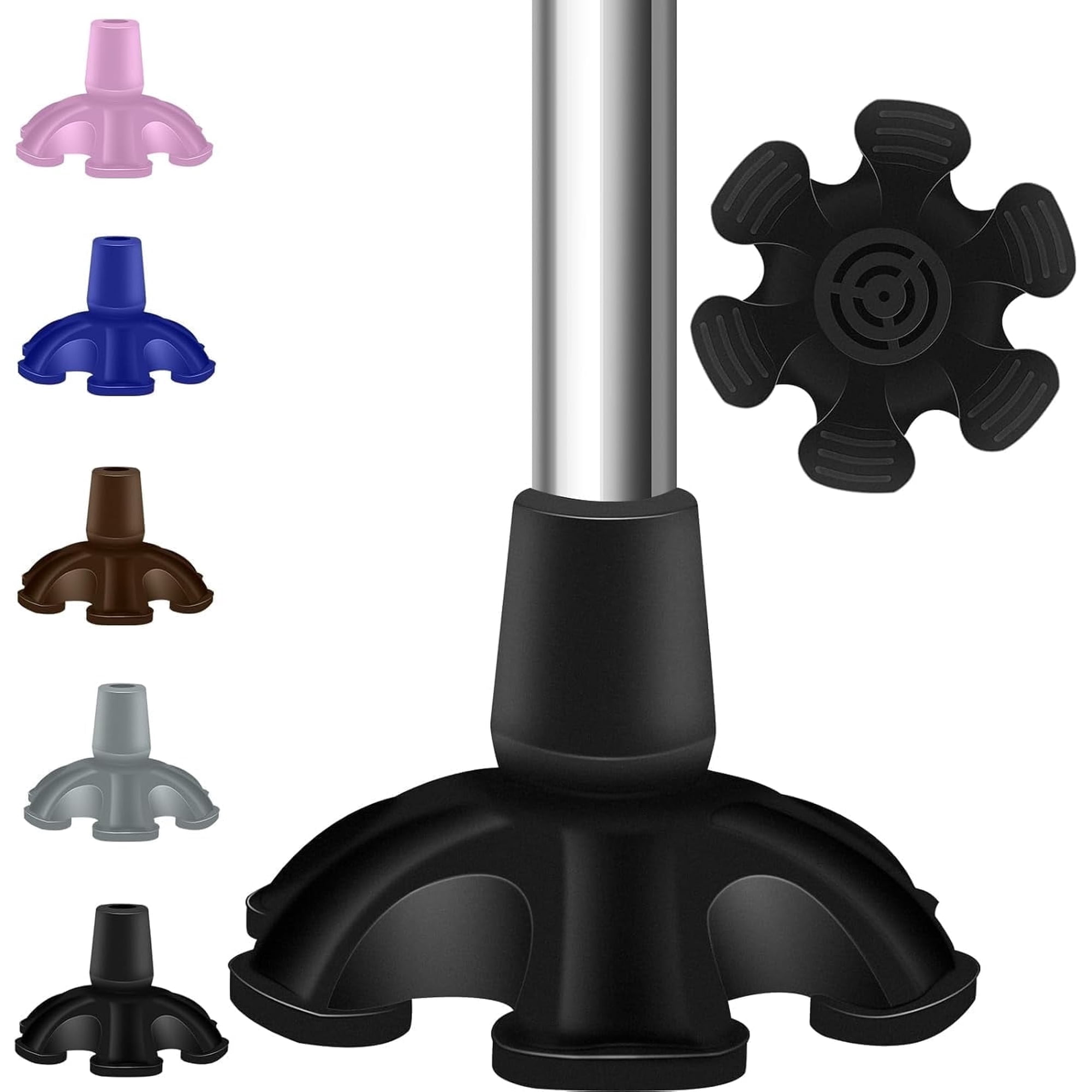 Heavy Duty Rubber Cane Tip - 6 Support Feet, 3/4 inch, Self Standing for Walking Canes & Sticks