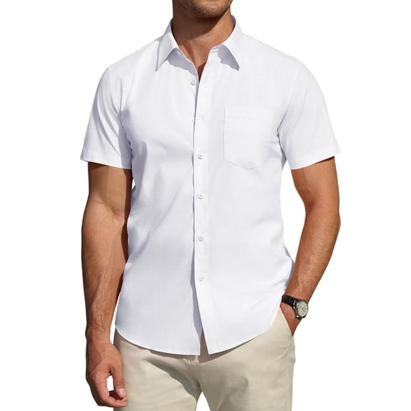 Youclos Men's Short Sleeve Dress Shirts Casual Button Down Shirt Regular Fit