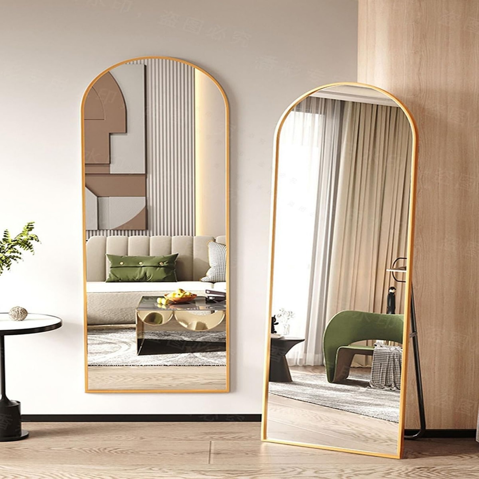 BEAUTYPEAK 58"x 18" Arched Full Length Metal Standing Floor Mirror, Gold