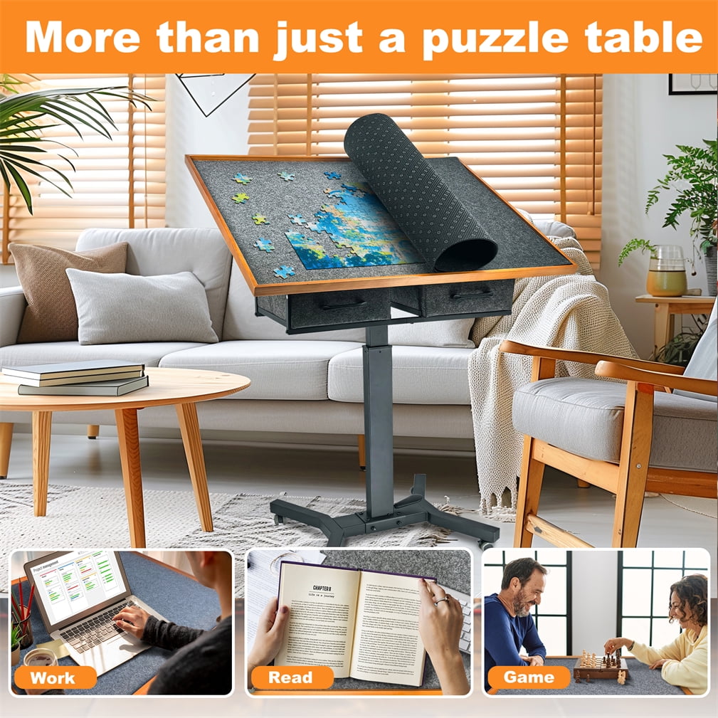 Wisfor Large 1500PCS Jigsaw Puzzle Table Gas-Lift Height Adjustable 360° Rotation Tilting Desktop w/ 2 Storage Drawer,35.43x27.56x38.58 inch